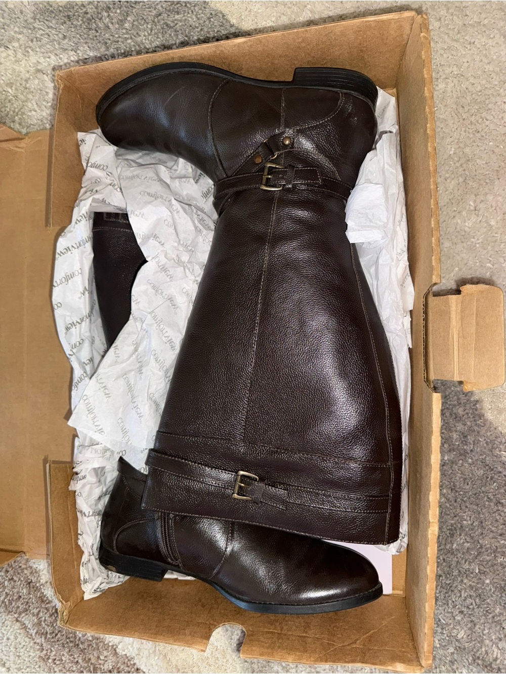 Comfortview Janis Tall Leather Boots – 9.5W – Dark Brown – LIKE NEW